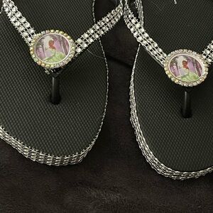 Black Flip Flops with Rhinestone Accents princess Tiana